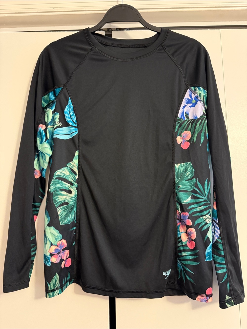 Speedo Black Long Sleeve Rash Guard with Tropical Print